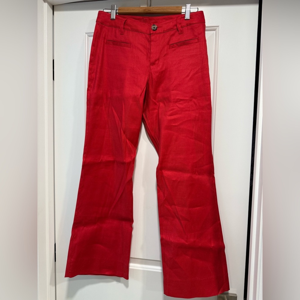 CAbi Valentine Red Linen Blend Wide Leg Dress Pants Size 6 - Picture 2 of 3